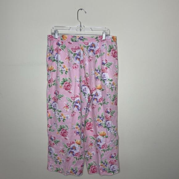 Jones NY 100%‎ Linen Pink All Over Floral Rose Print Cropped Wide Leg Pants 12 - Picture 6 of 11